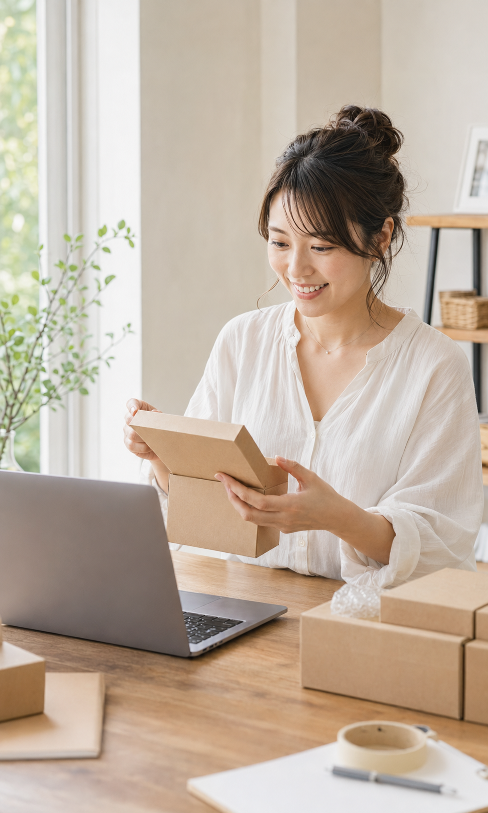 自宅でネットショップ開業を進める女性